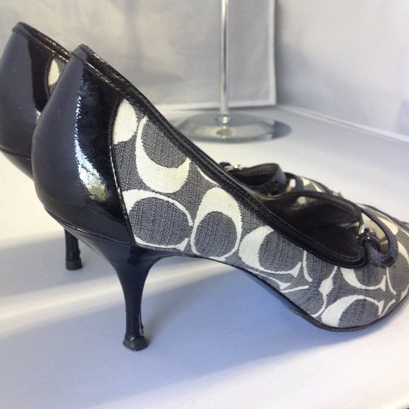Coach Open Toe Signature canvas/ Leather Pumps - Picture 5 of 5